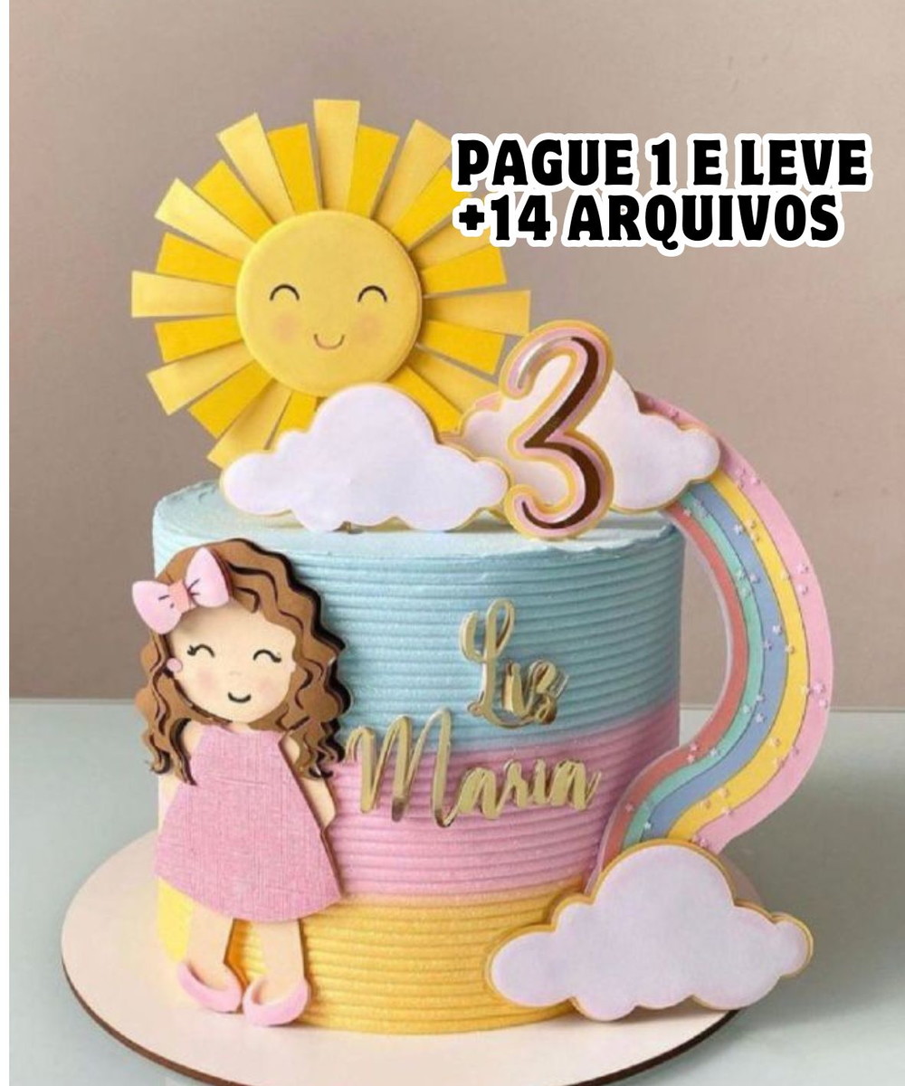 Arquivo de Corte - Topo de Bolo Menina e Arco Iris