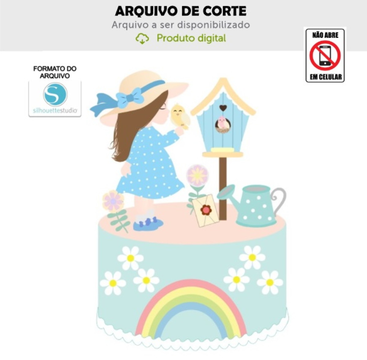 Arquivo de Corte Topo de Bolo Menina Jardim Passarinhos
