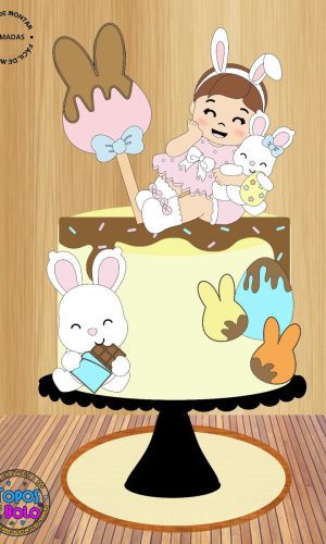 Arquivo de Corte Topo de Bolo Menina Páscoa e Coelhos