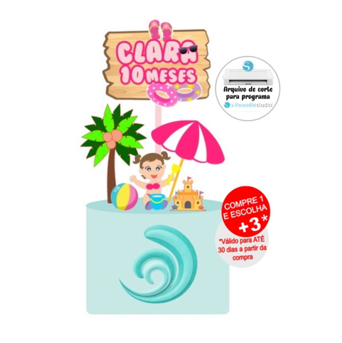 Arquivo De Corte Topo De Bolo Menina Praia