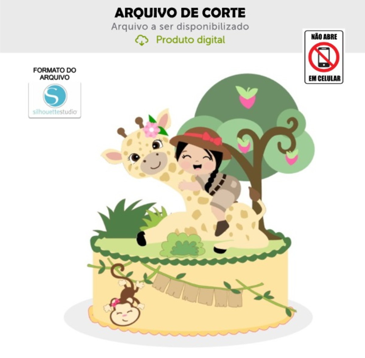 Arquivo de Corte Topo de Bolo Menina Safari