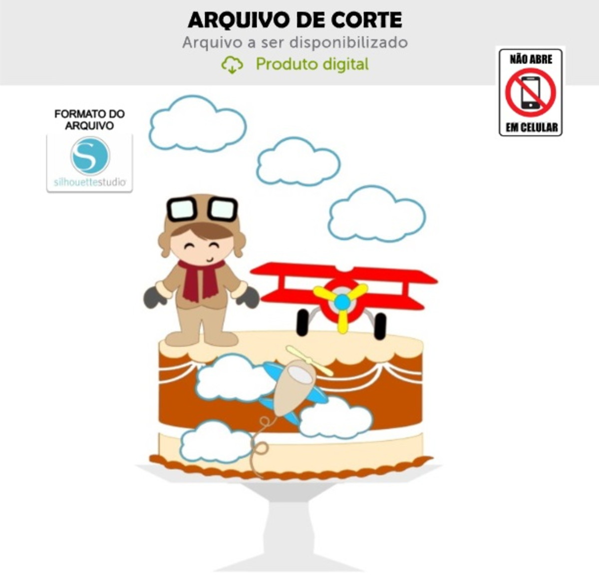 Arquivo de Corte Topo de Bolo Menino Aviador