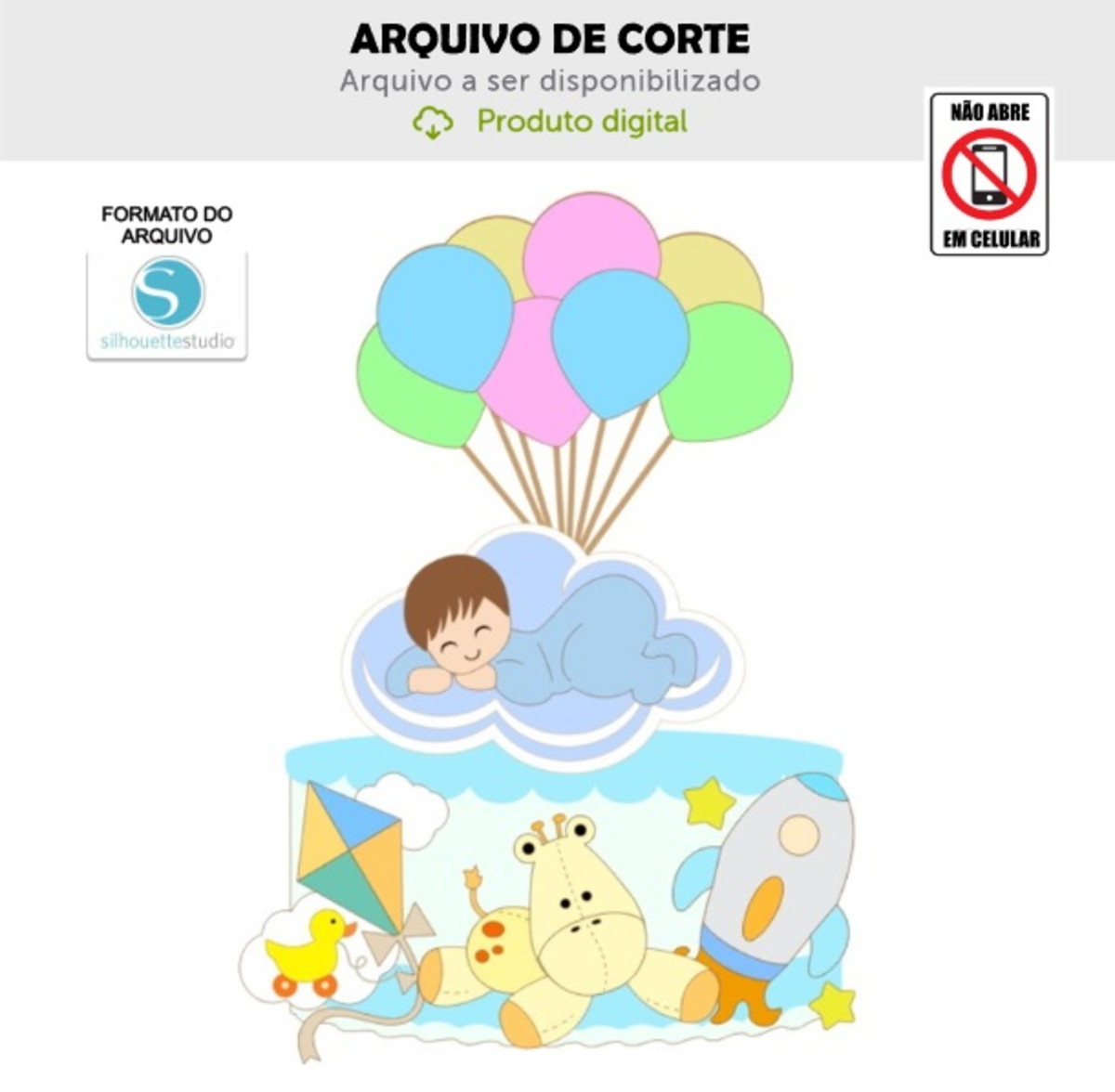 Arquivo de Corte Topo de Bolo Menino Bebê Balões