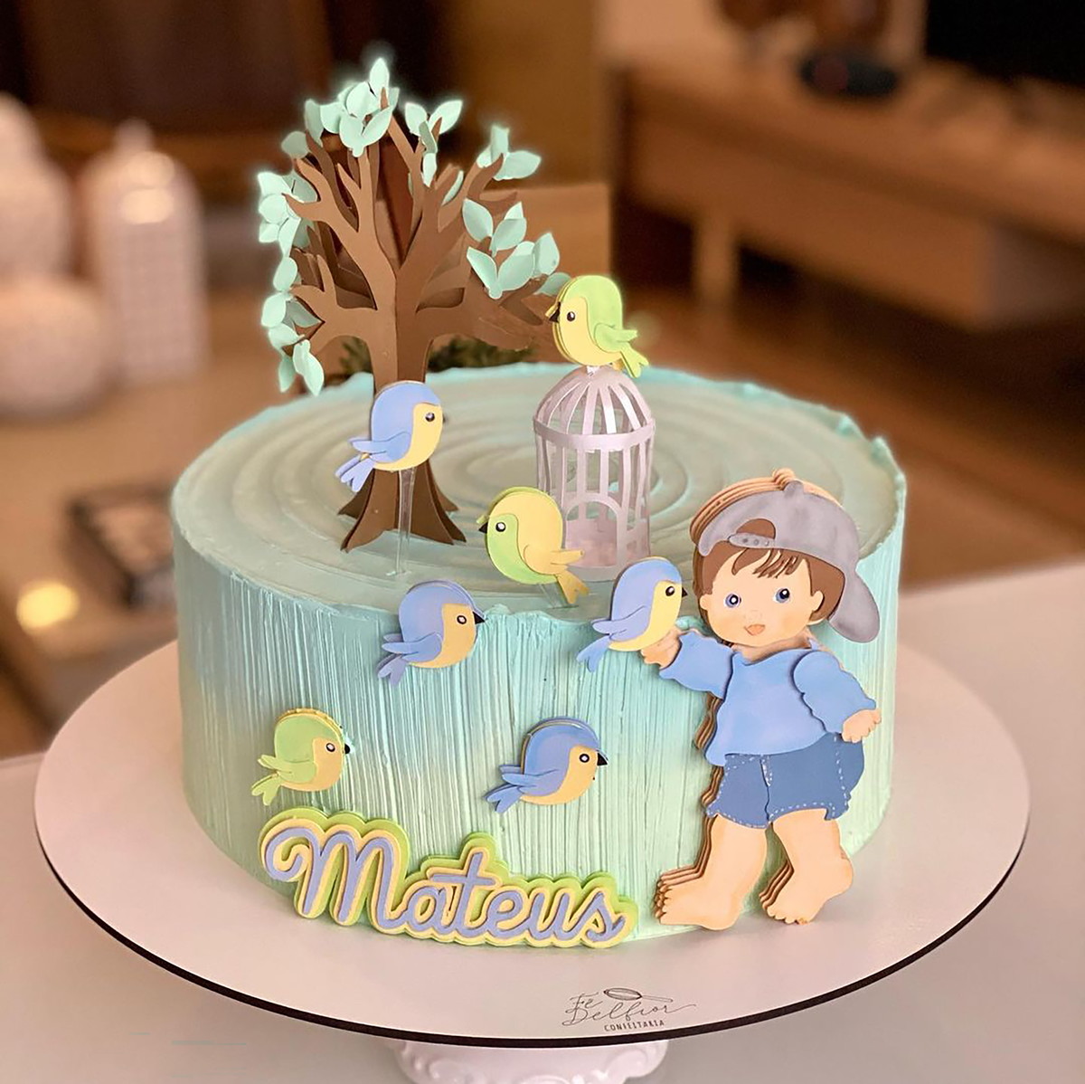 Arquivo de Corte: Topo de Bolo Menino Gaiola 3d Pássaros 001 - Imagem 2