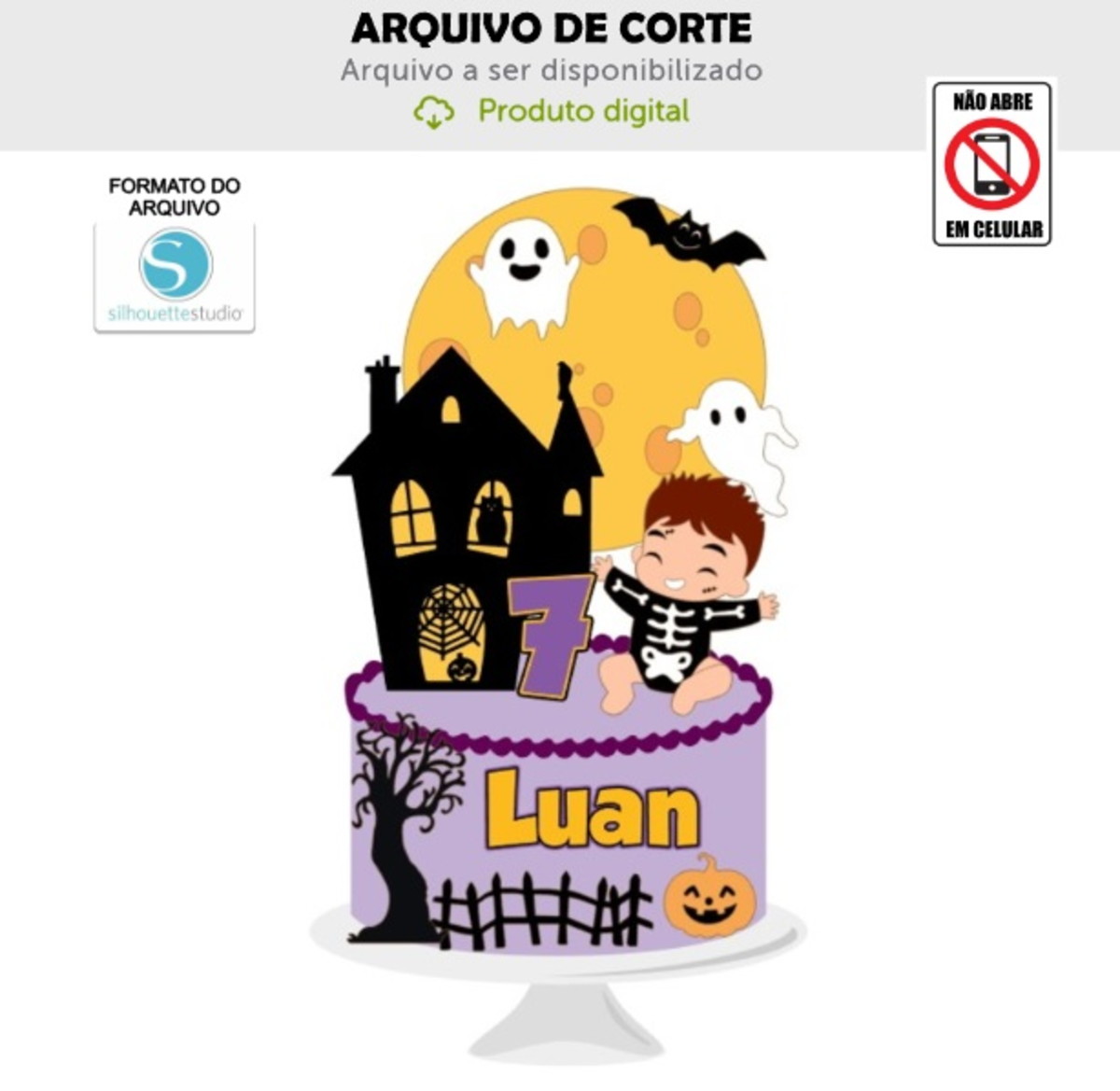 Arquivo de Corte Topo de Bolo Menino Halloween Studio