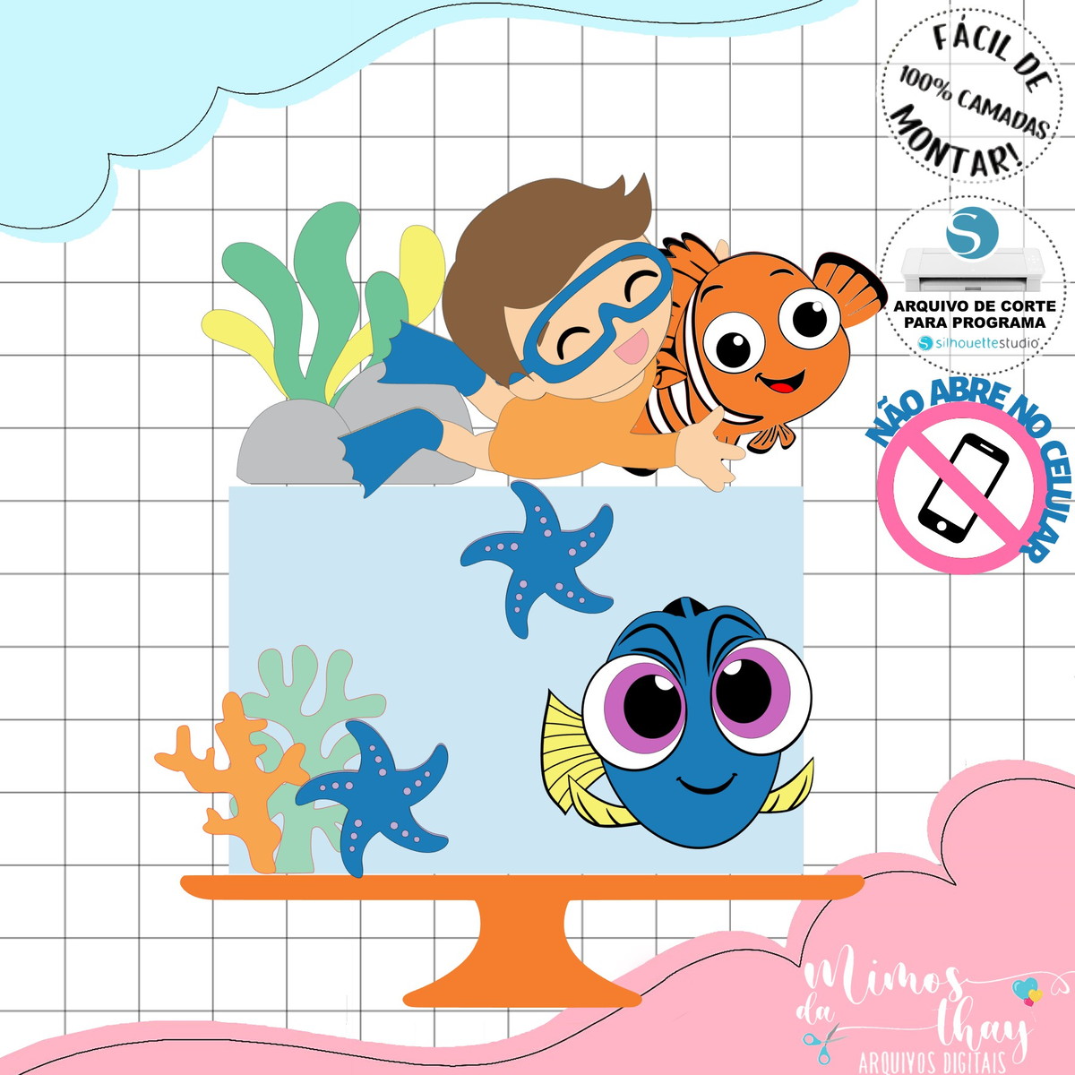Arquivo de Corte: Topo de Bolo Menino Procurando Nemo 001