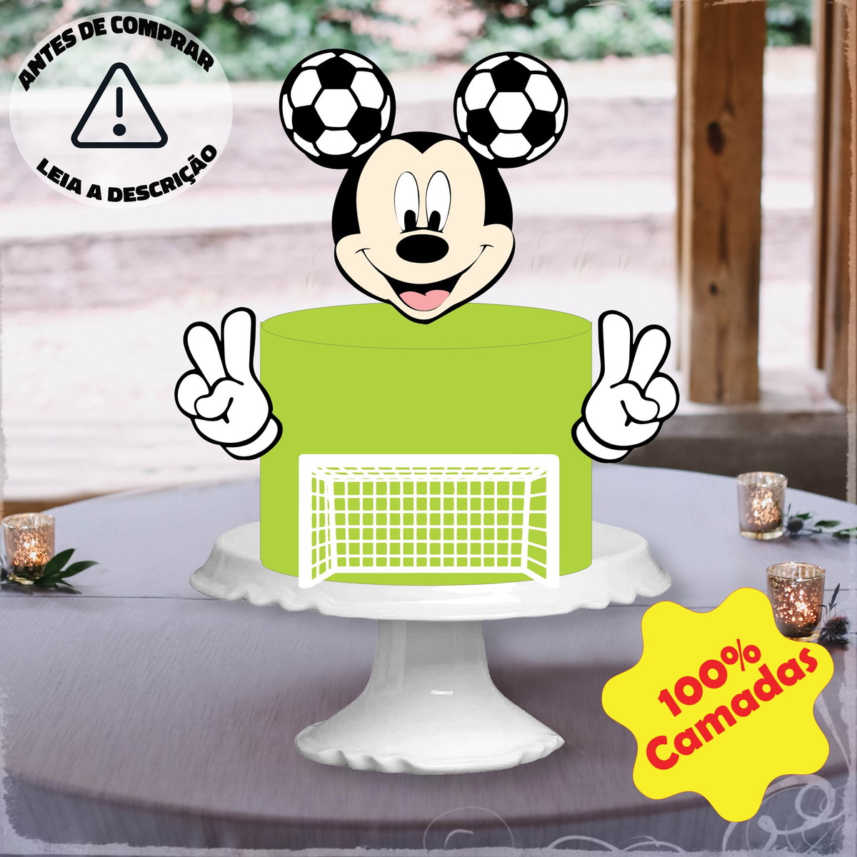 Arquivo de Corte Topo de Bolo Mickey Futebol em Camadas