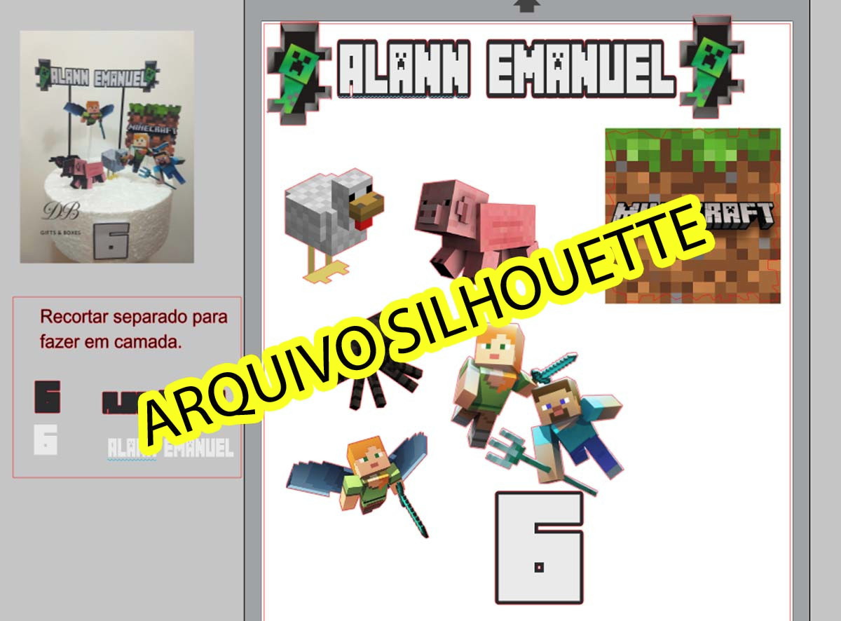 COMBO + Arquivo de Corte - Topo de Bolo Minecraft - Imagem 2