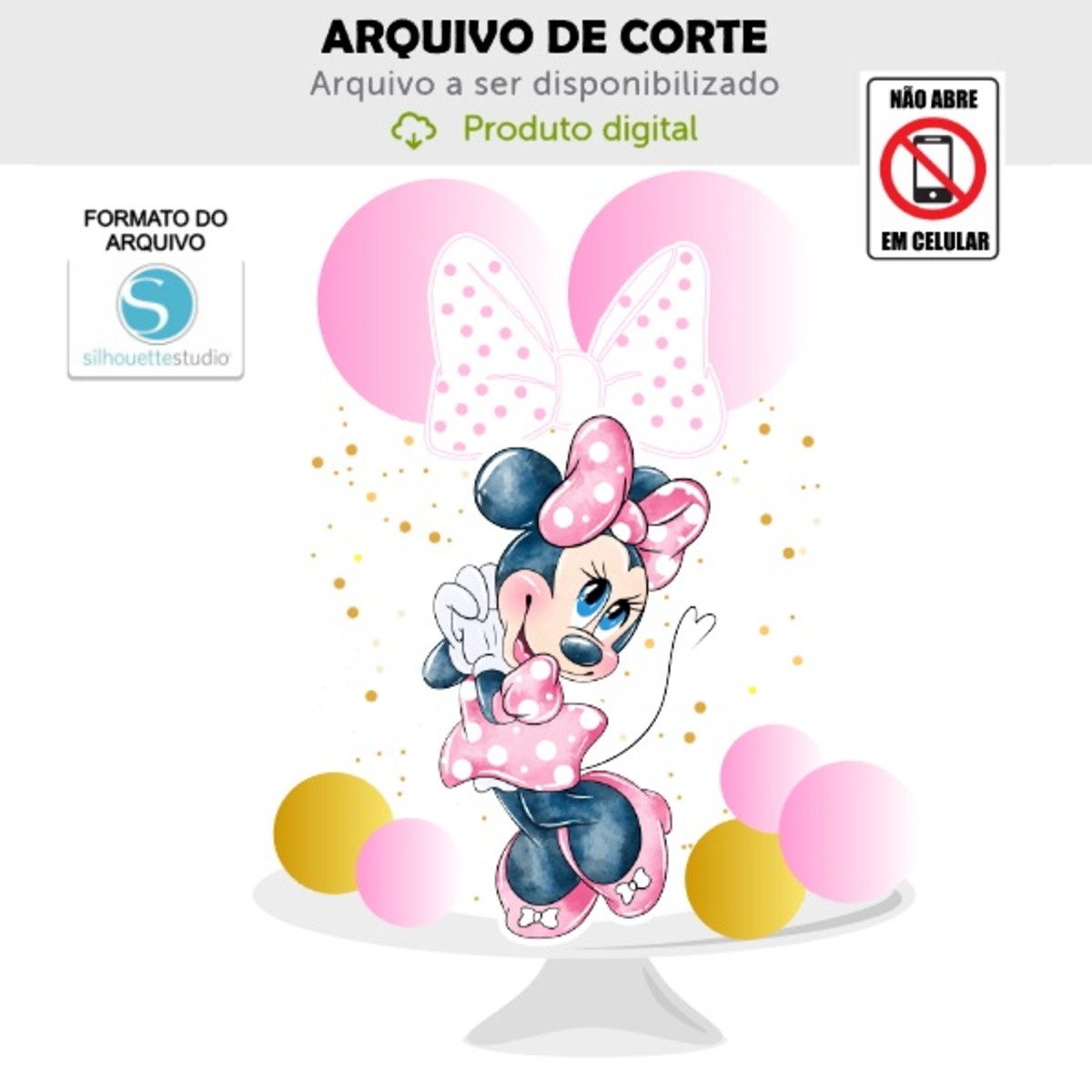 Arquivo de Corte Topo de Bolo Minnie Rosa Aquarela