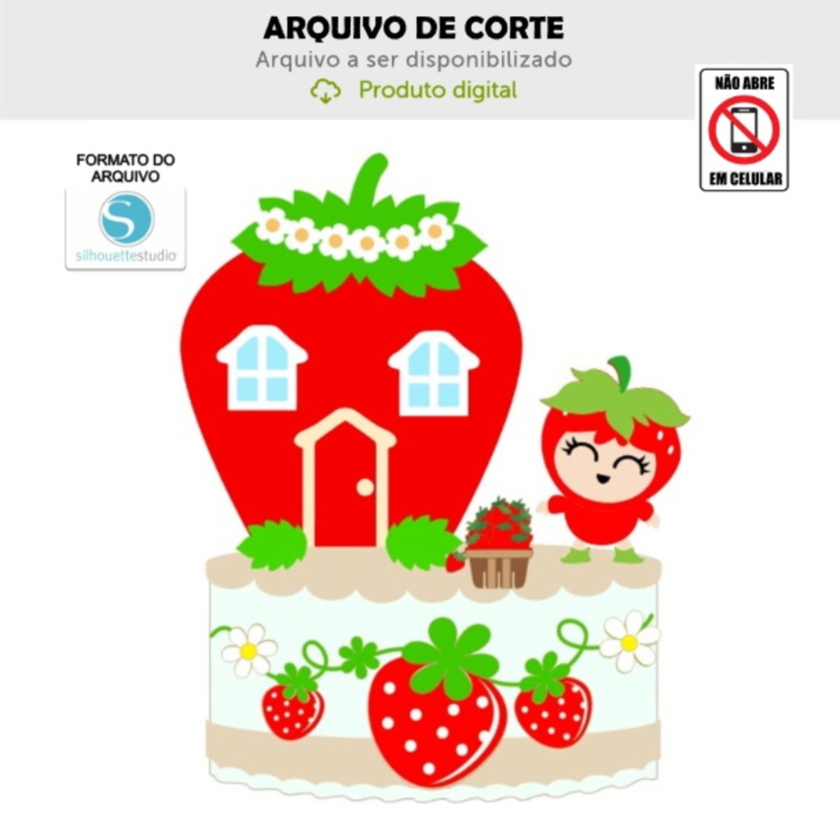 Arquivo de Corte Topo de Bolo Morango Baby