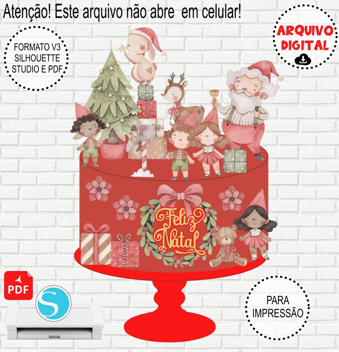 Arquivo de Corte Topo de Bolo Natal Aquarela #914