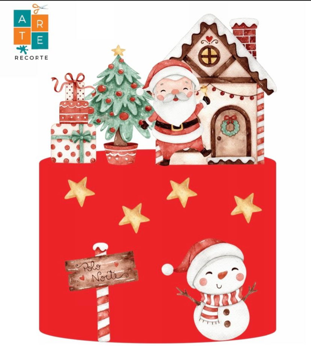 Arquivo de Corte Topo de Bolo Natal Aquarela Natalino