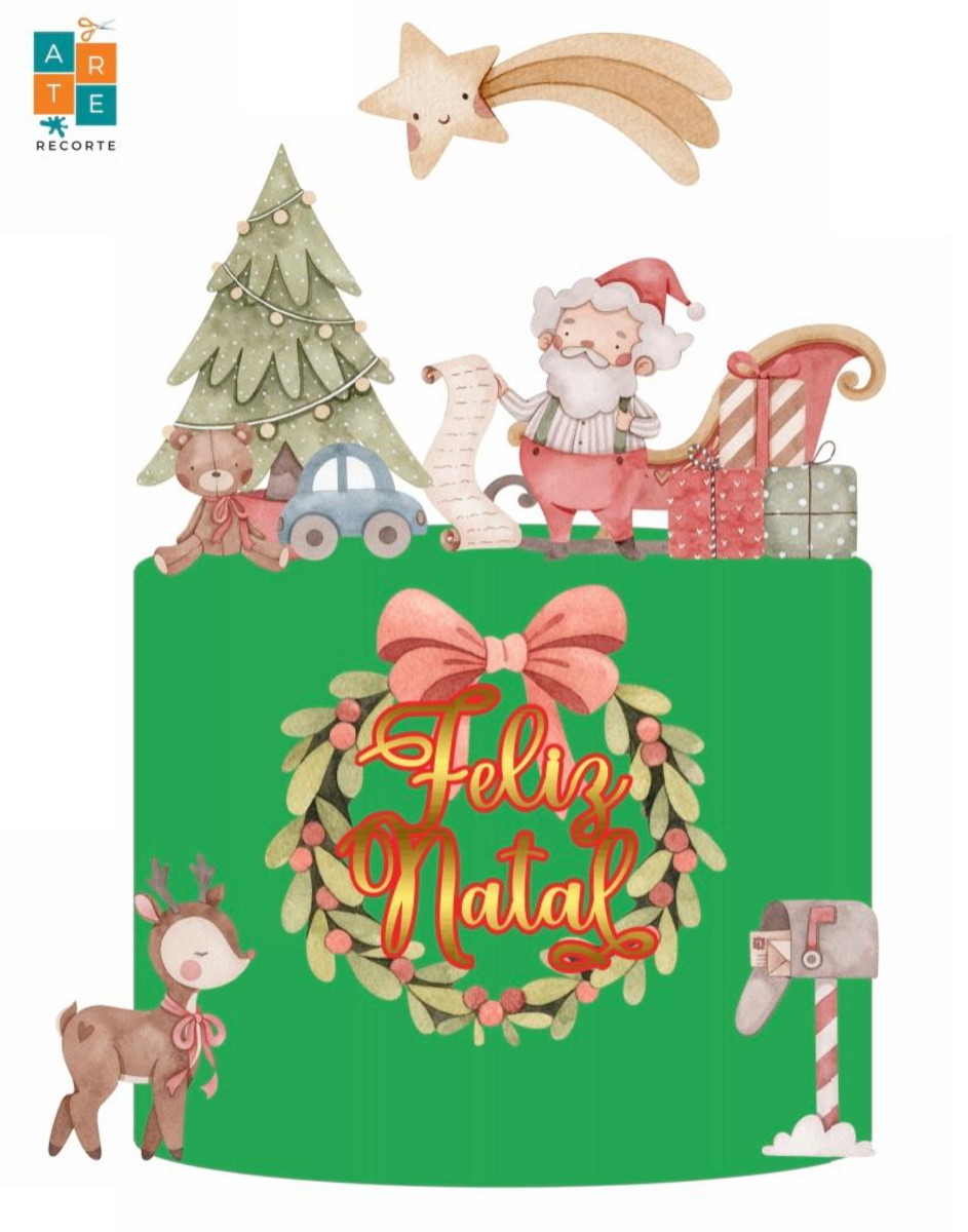 Arquivo de Corte Topo de Bolo Natal Aquarela Natalino