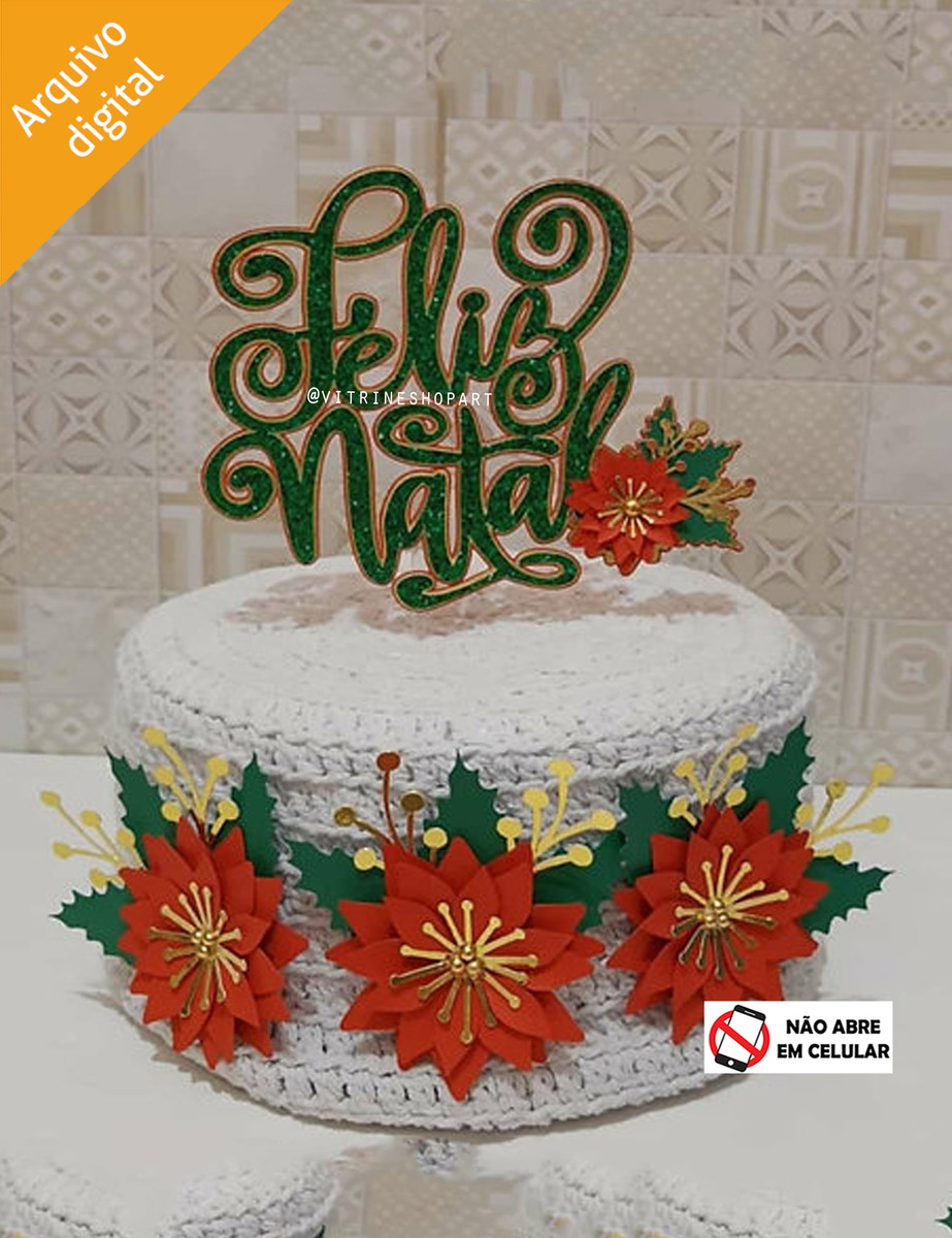 Arquivo de Corte Topo de Bolo Natal em Camadas com Flores