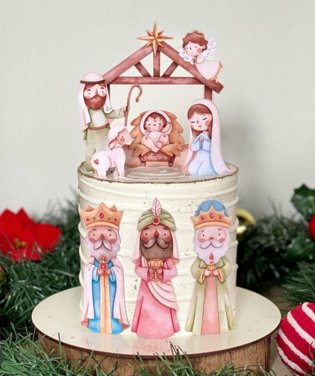 Arquivo de Corte Topo de Bolo Natal Presépio Aquarelado
