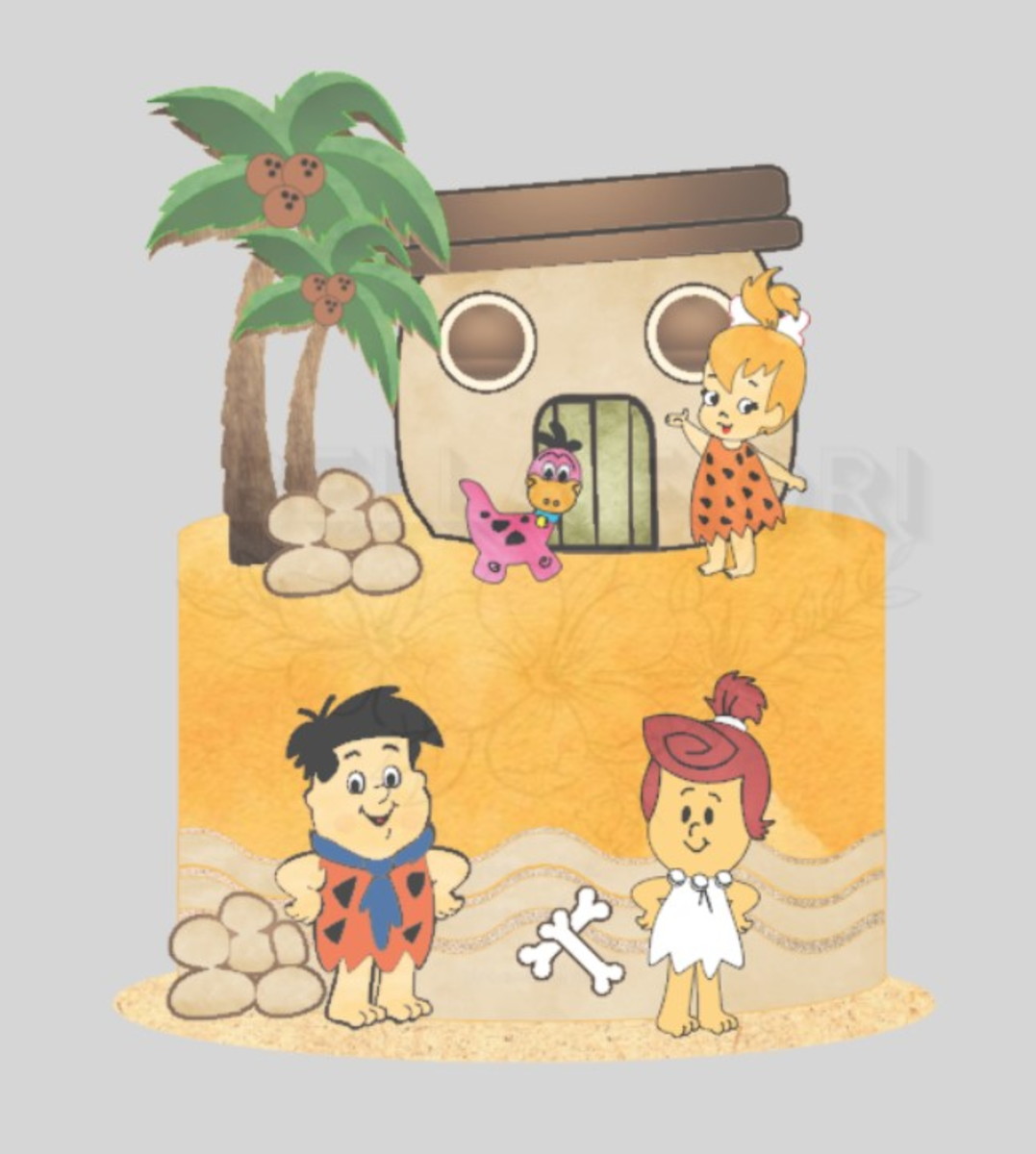 Arquivo de Corte Topo de Bolo os Flintstones Kids em Camadas