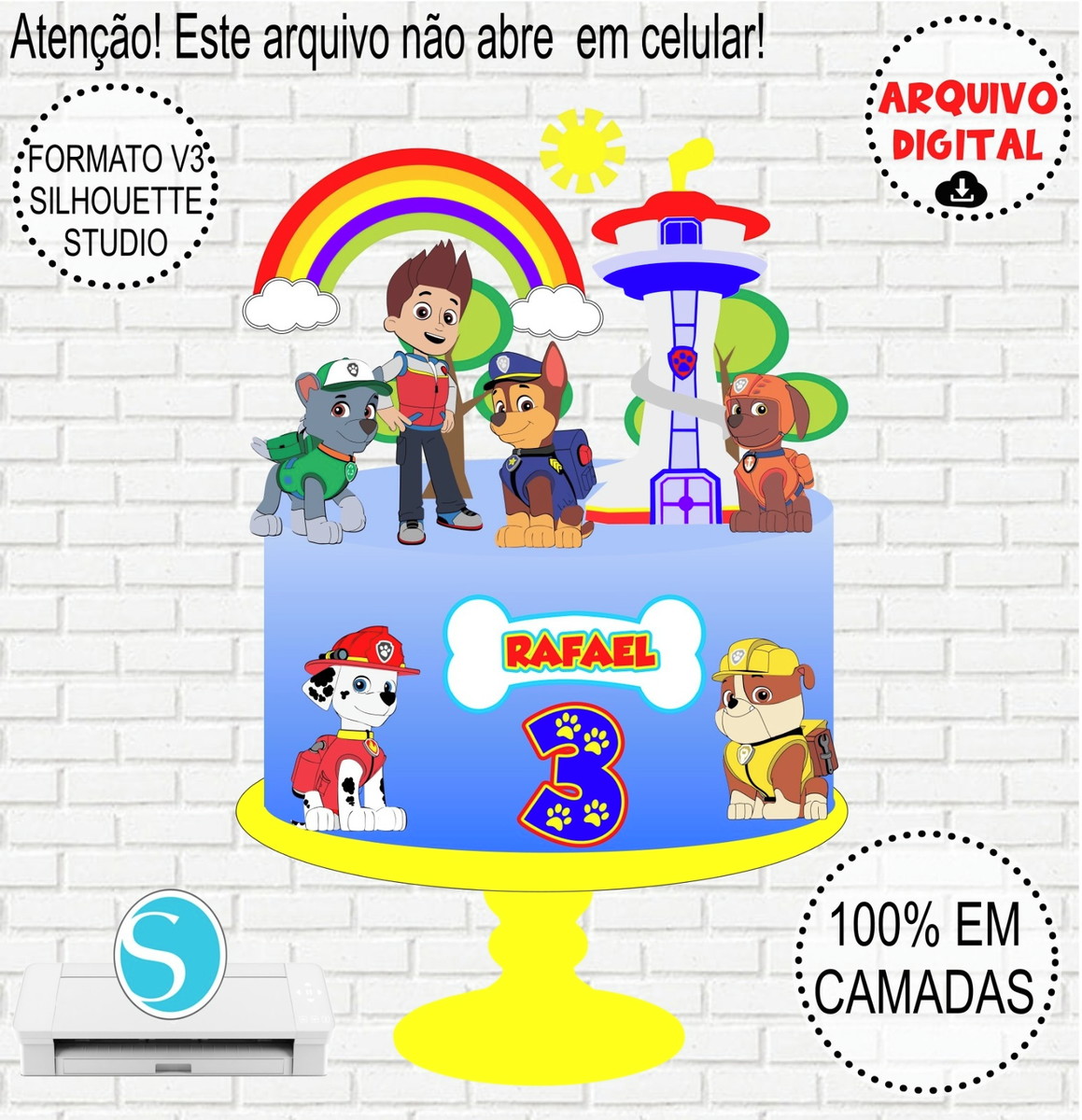 Arquivo de Corte Topo de Bolo Patrulha Canina Em camadas#839