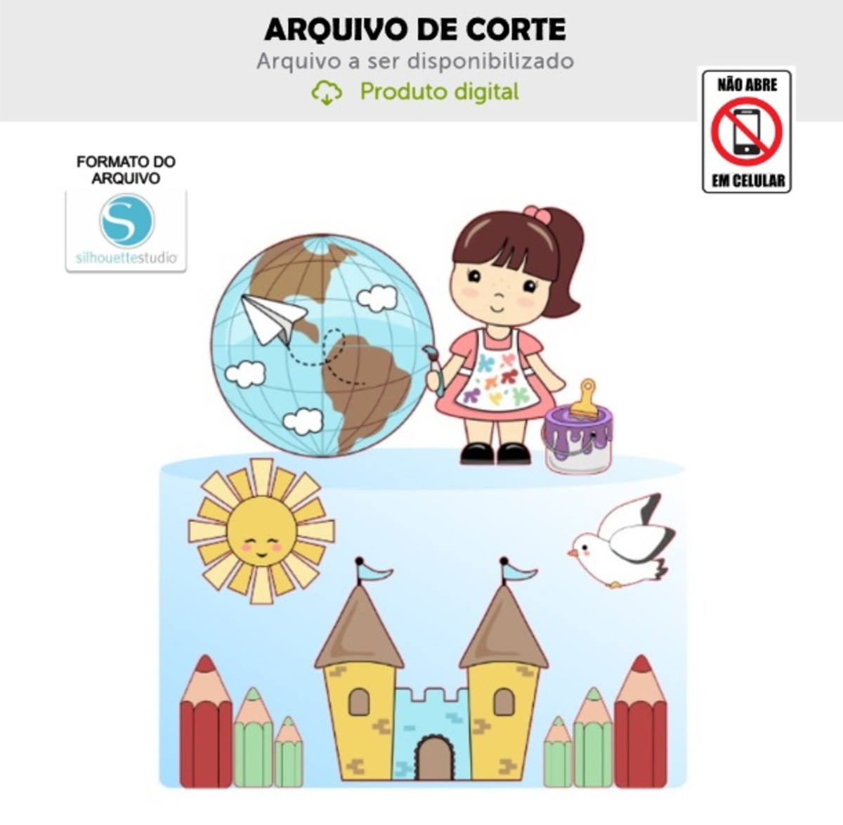 Arquivo de Corte Topo de Bolo Pintando o 7 Menina