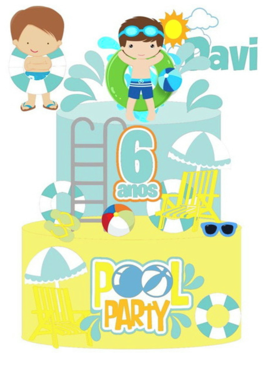 Arquivo de Corte Topo de Bolo Pool Party Menino + 4 Arquivos