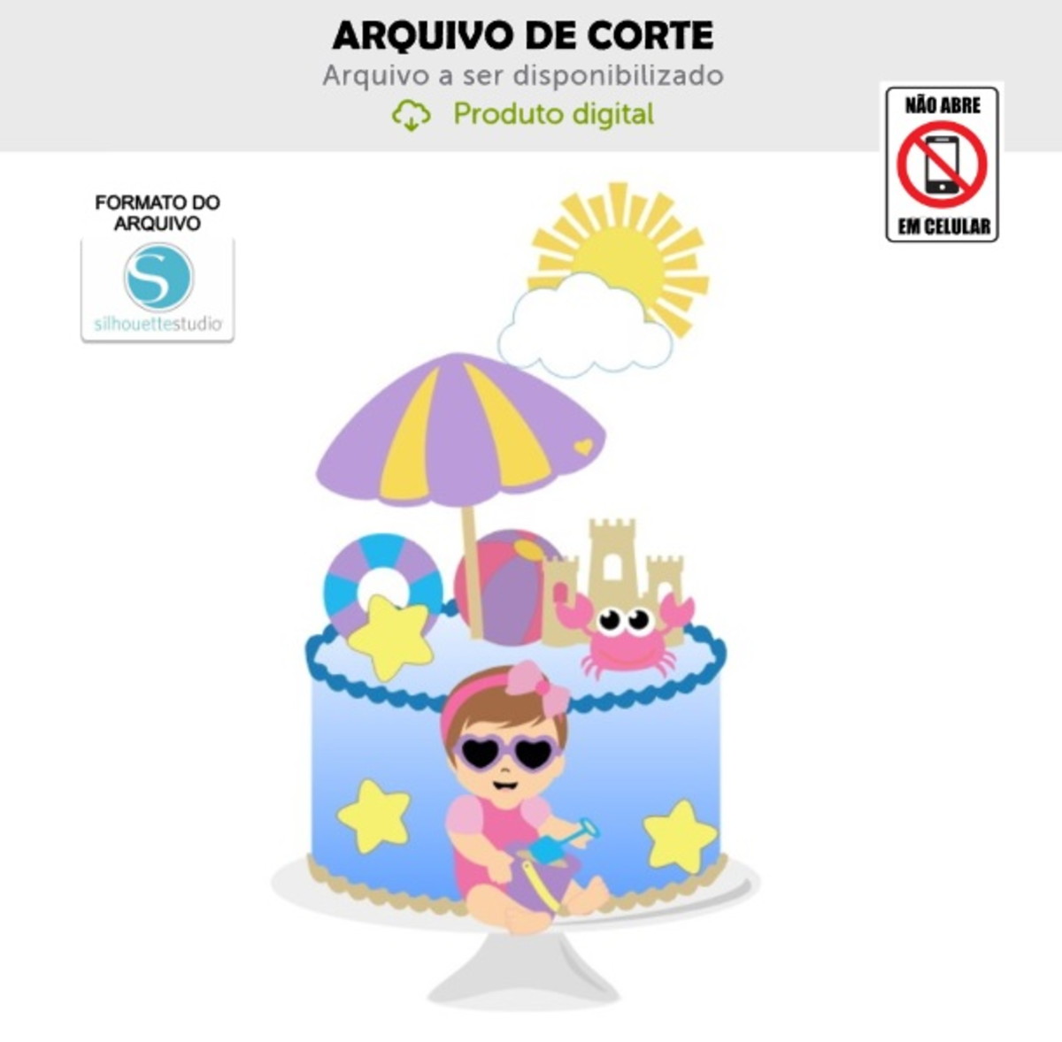 Arquivo de Corte Topo de Bolo Praia Menina