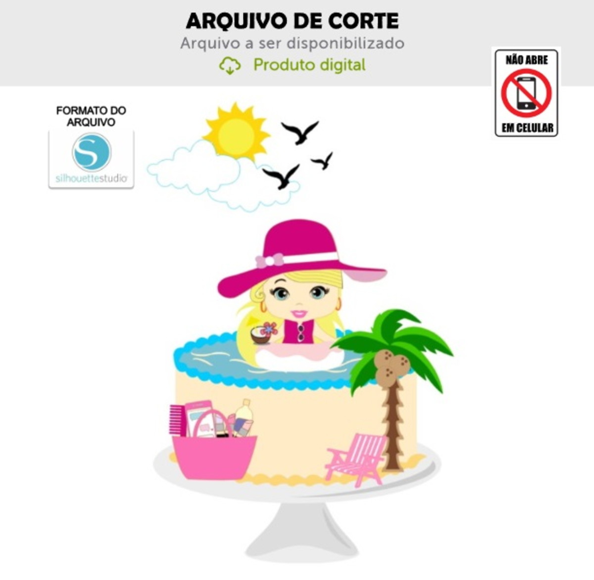 Arquivo de Corte Topo de Bolo Praia - Mulher