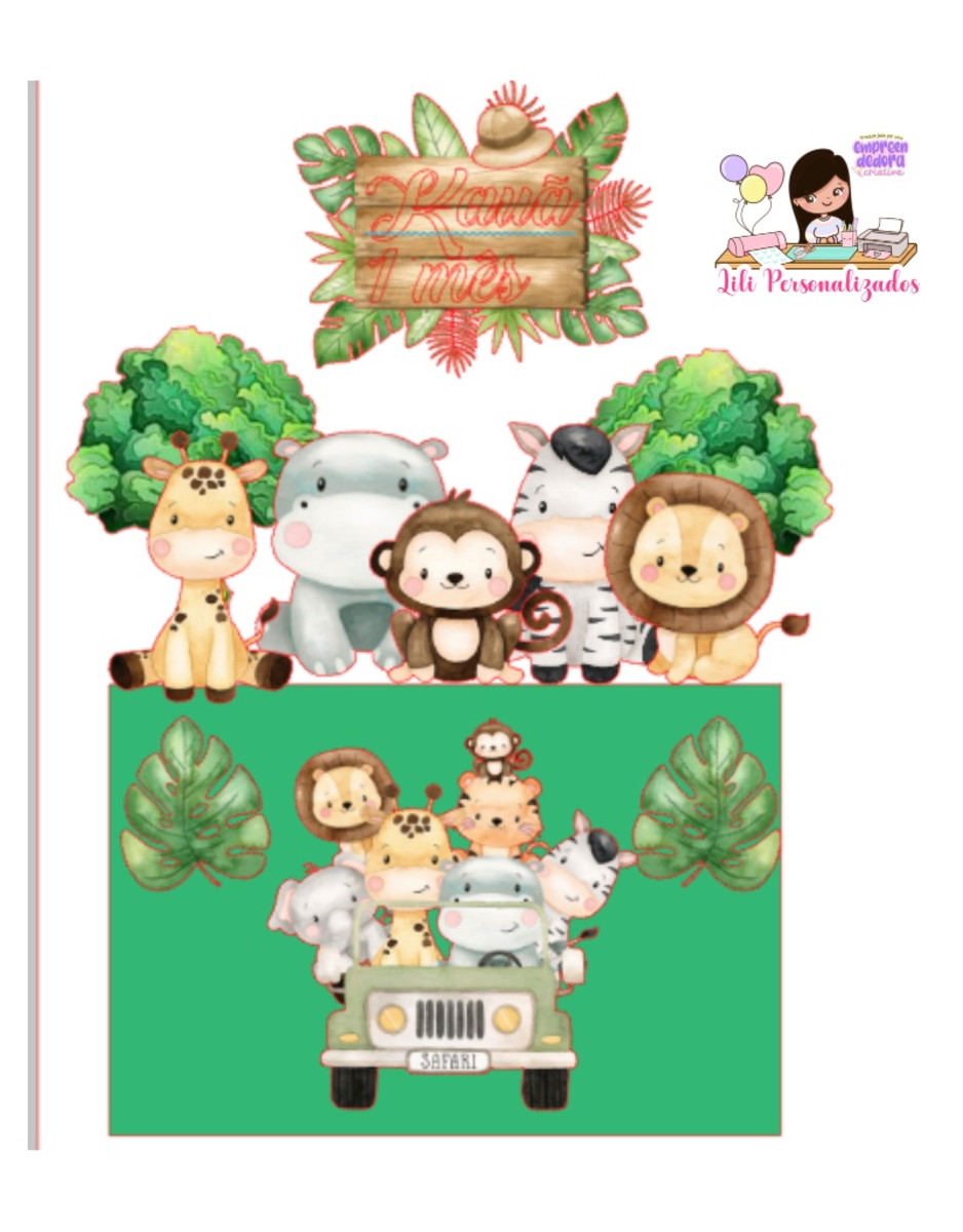 Arquivo de Corte Topo de Bolo Safari Aquarela +2brindes