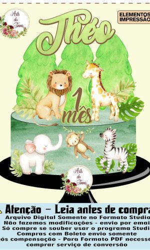 ARQUIVO DE CORTE - TOPO DE BOLO SAFARI AQUARELADO 020