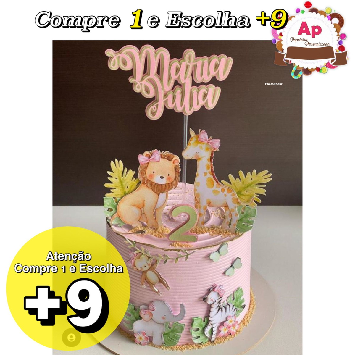 Arquivo de Corte Topo de Bolo Safari Aquarelado Rosa- Studio