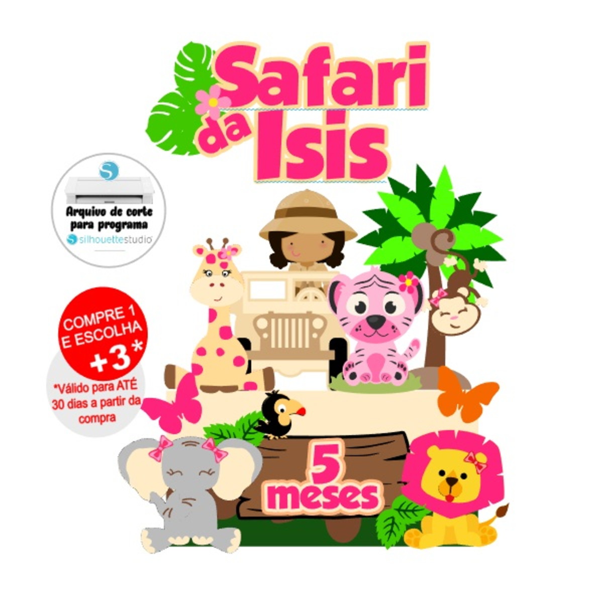 Arquivo de Corte Topo de Bolo Safari Menina