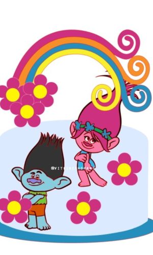 Arquivo de Corte Topo de Bolo Trolls em Camadas