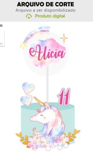 Arquivo de Corte Topo de Bolo Unicornio Aquarelado