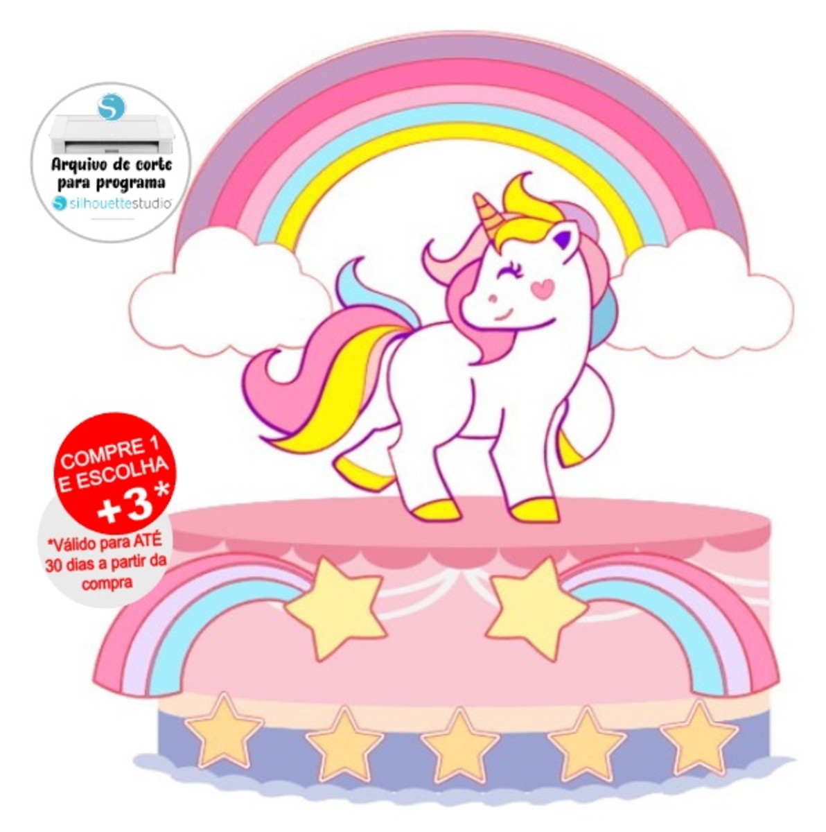 Arquivo de Corte Topo de Bolo Unicornio Arco iris Camada