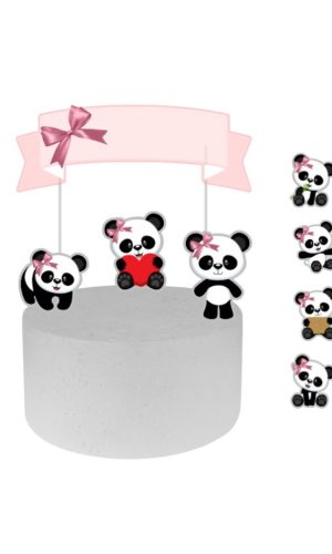 Arquivo de Corte Topo de Bolo Ursinha Panda + 4 Topper/tags