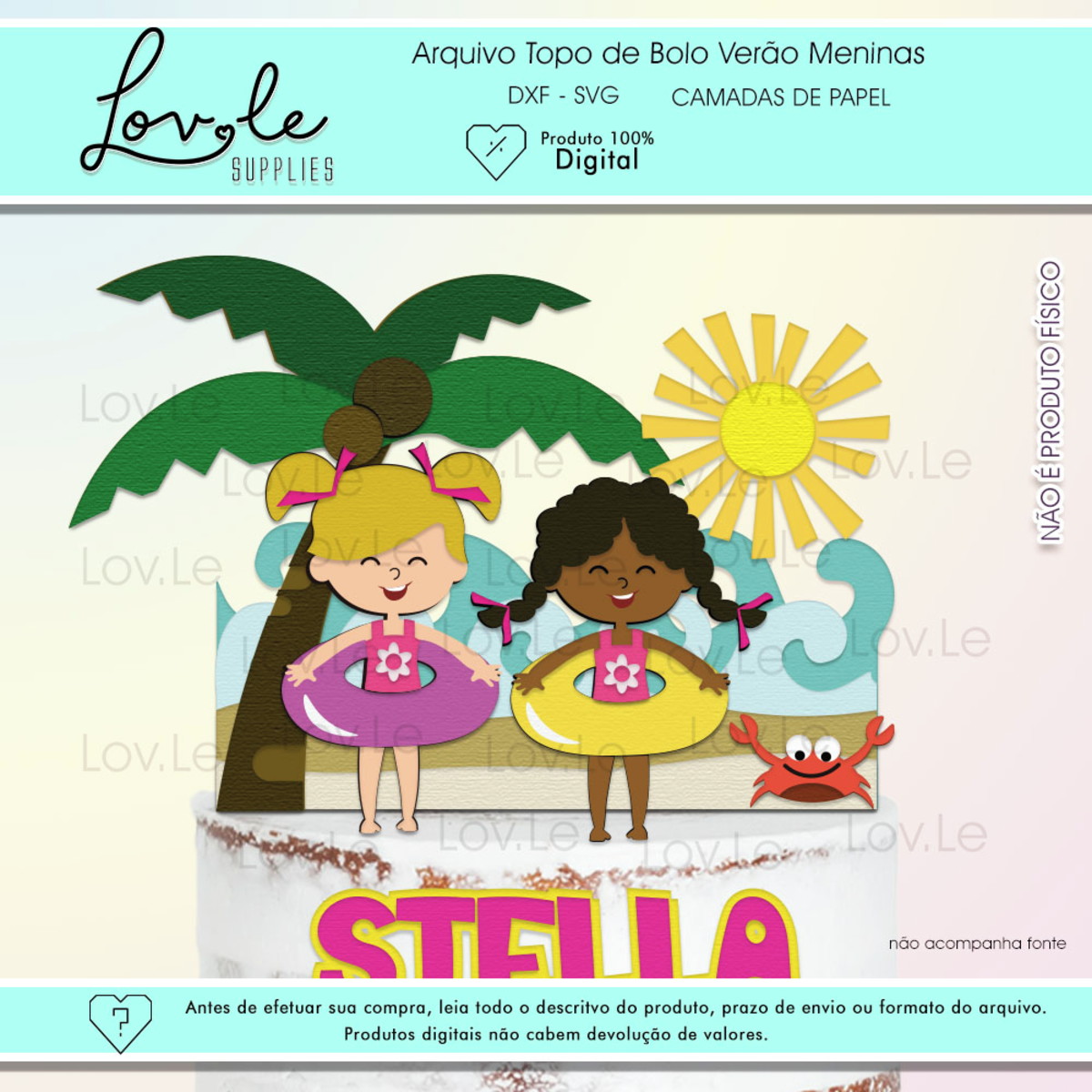 Arquivo de Corte Topo de Bolo Verão Pool Party Meninas