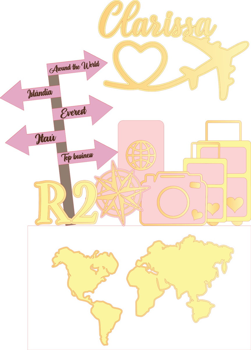 #009 - Arquivo de Corte Topo de Bolo - Viagem Redor do Mundo - Imagem 2