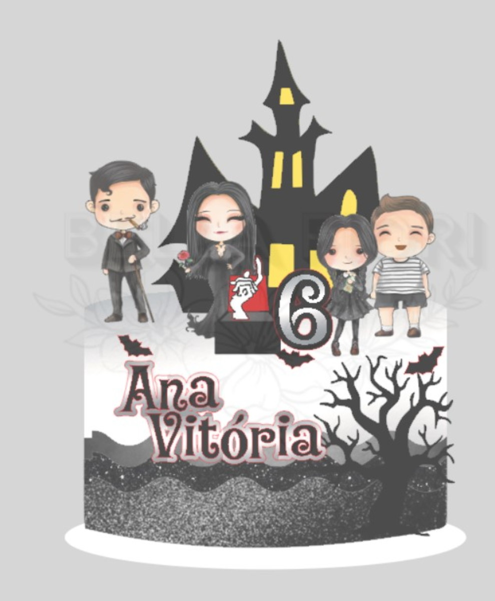 Arquivo de Corte Topo de Bolo Wandinha Família Addams