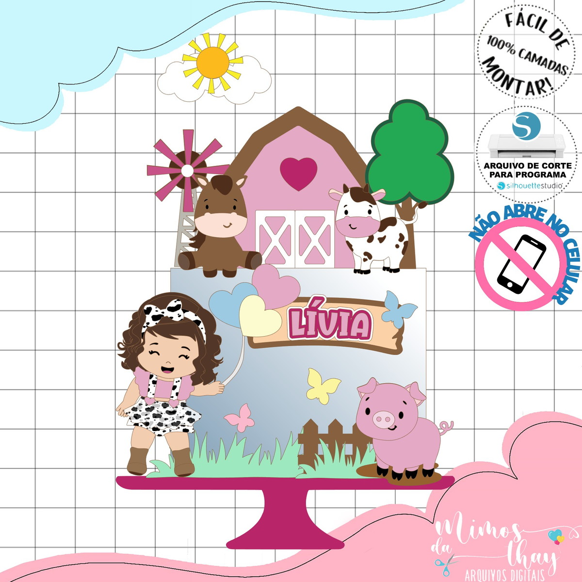 Arquivo de Corte: Topo Fazendinha Cute Camadas Menina 032