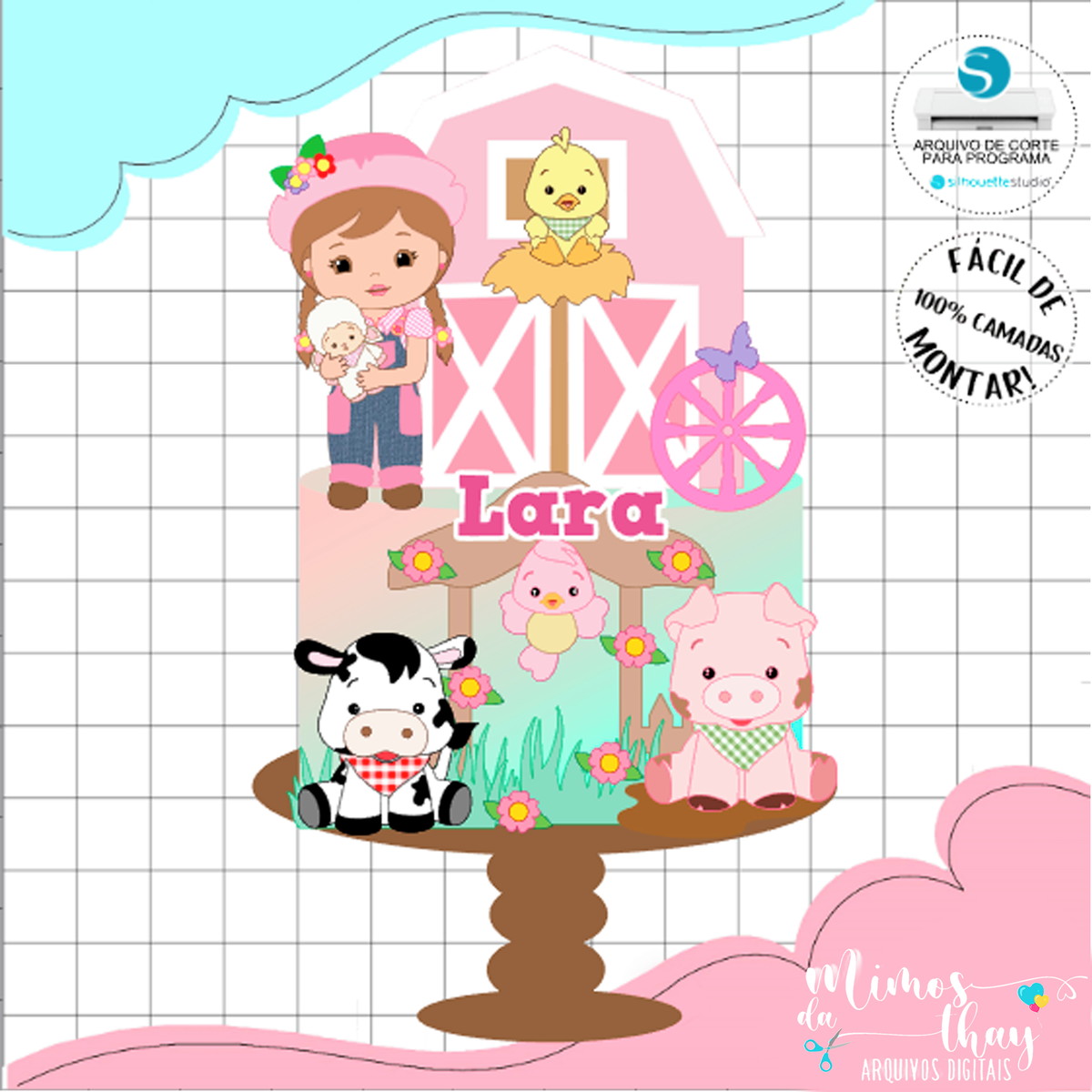 Arquivo de Corte: Topo Fazendinha Cute Rosa Menina 016