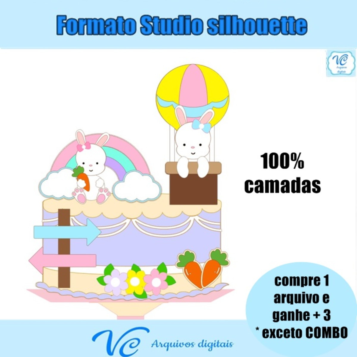 Arquivo De Corte Topo Páscoa Coelhinho Arco Iris Balão - 222