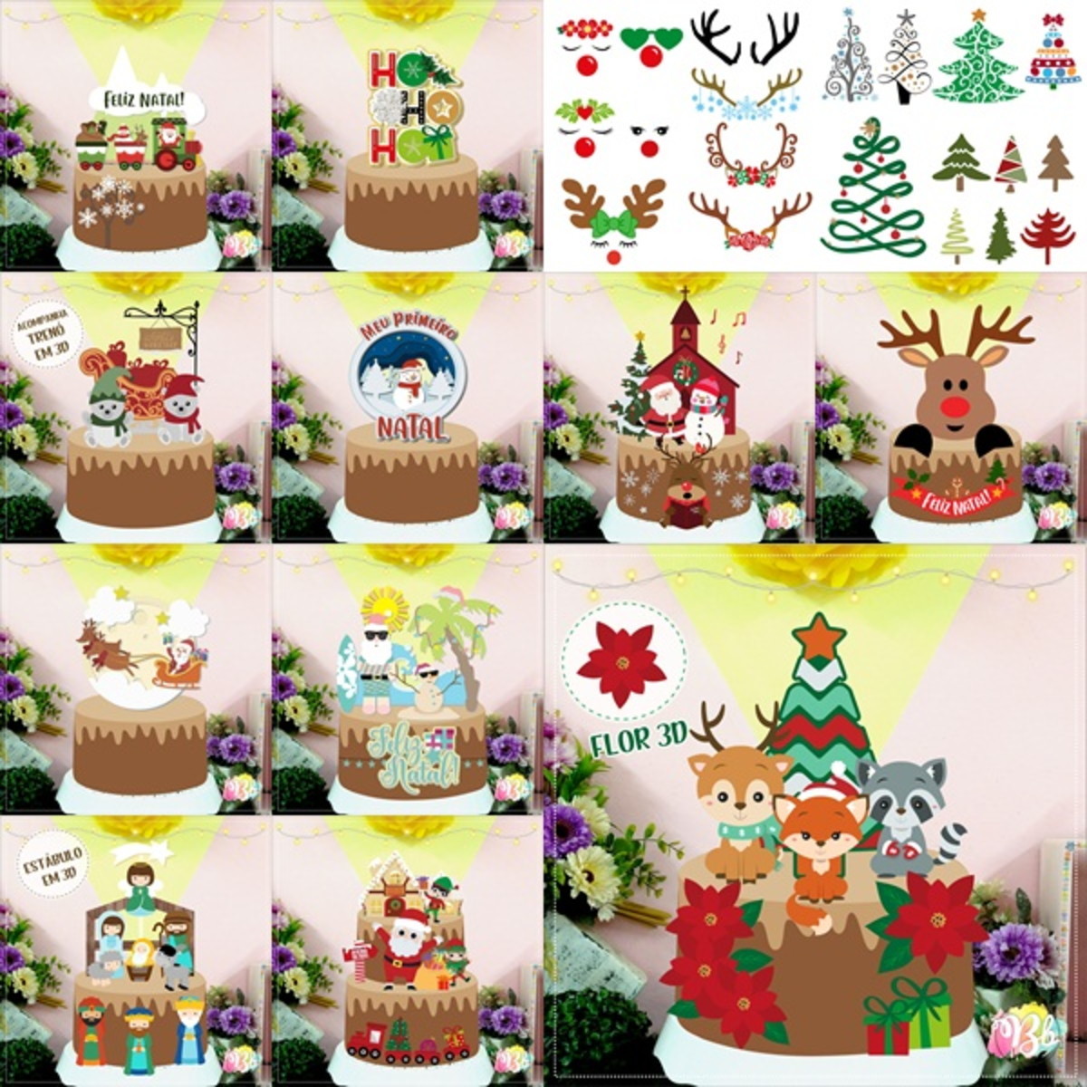 Arquivo de corte topos de bolo natal camadas 3 -studio