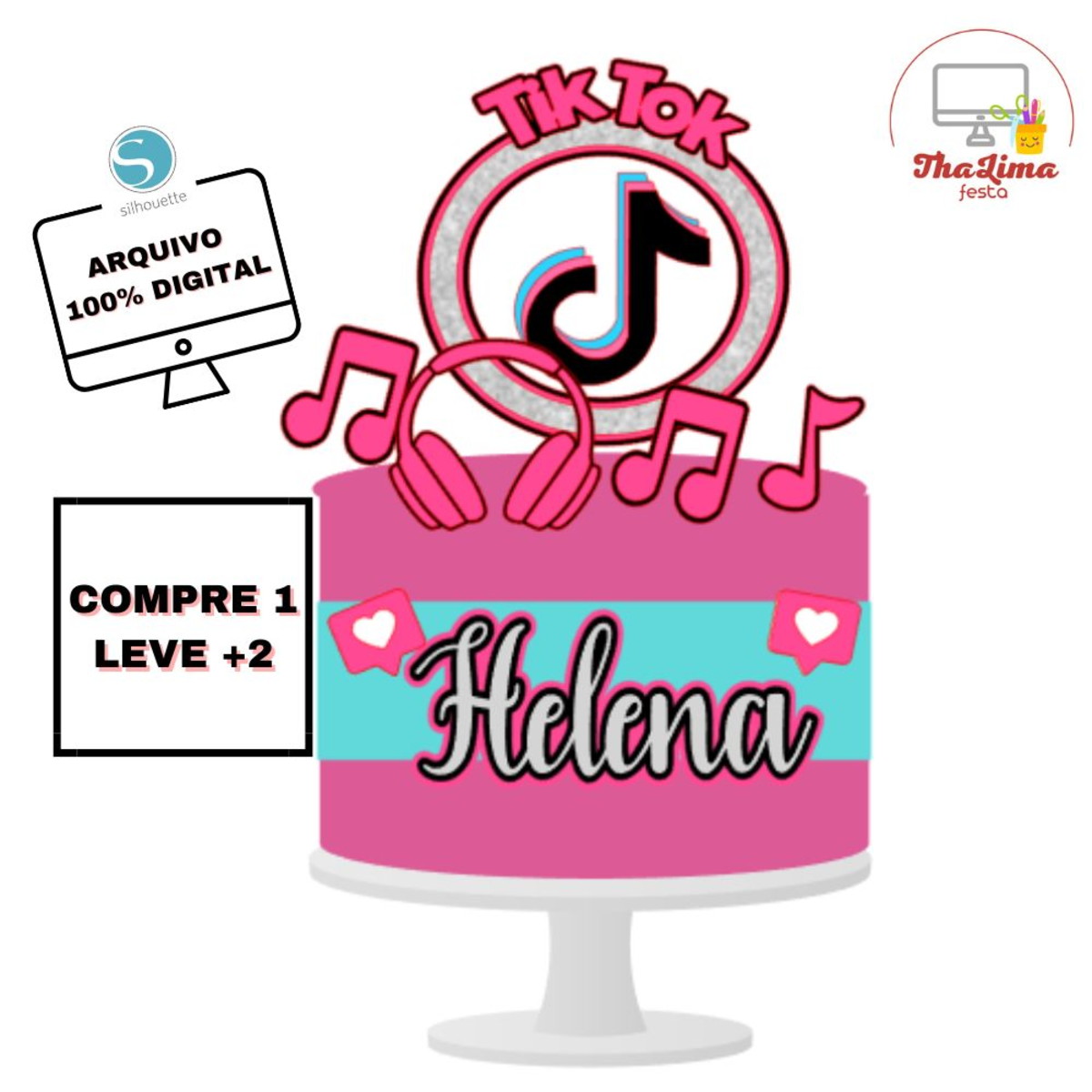 Arquivo Digital Corte Topo de Bolo Camadas Tik Tok Menina