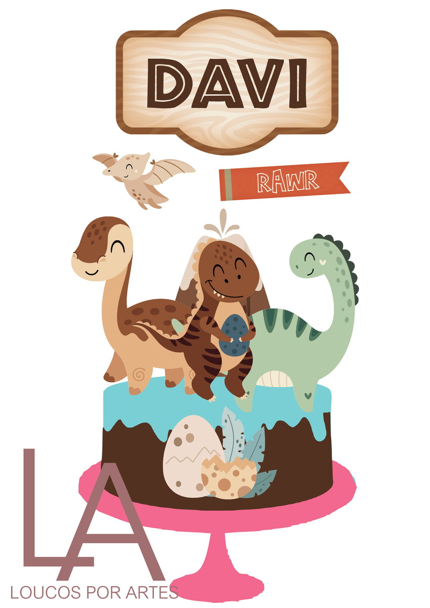 Arquivo Digital de Corte Topo de Bolo Dino Dinossauro Cute a
