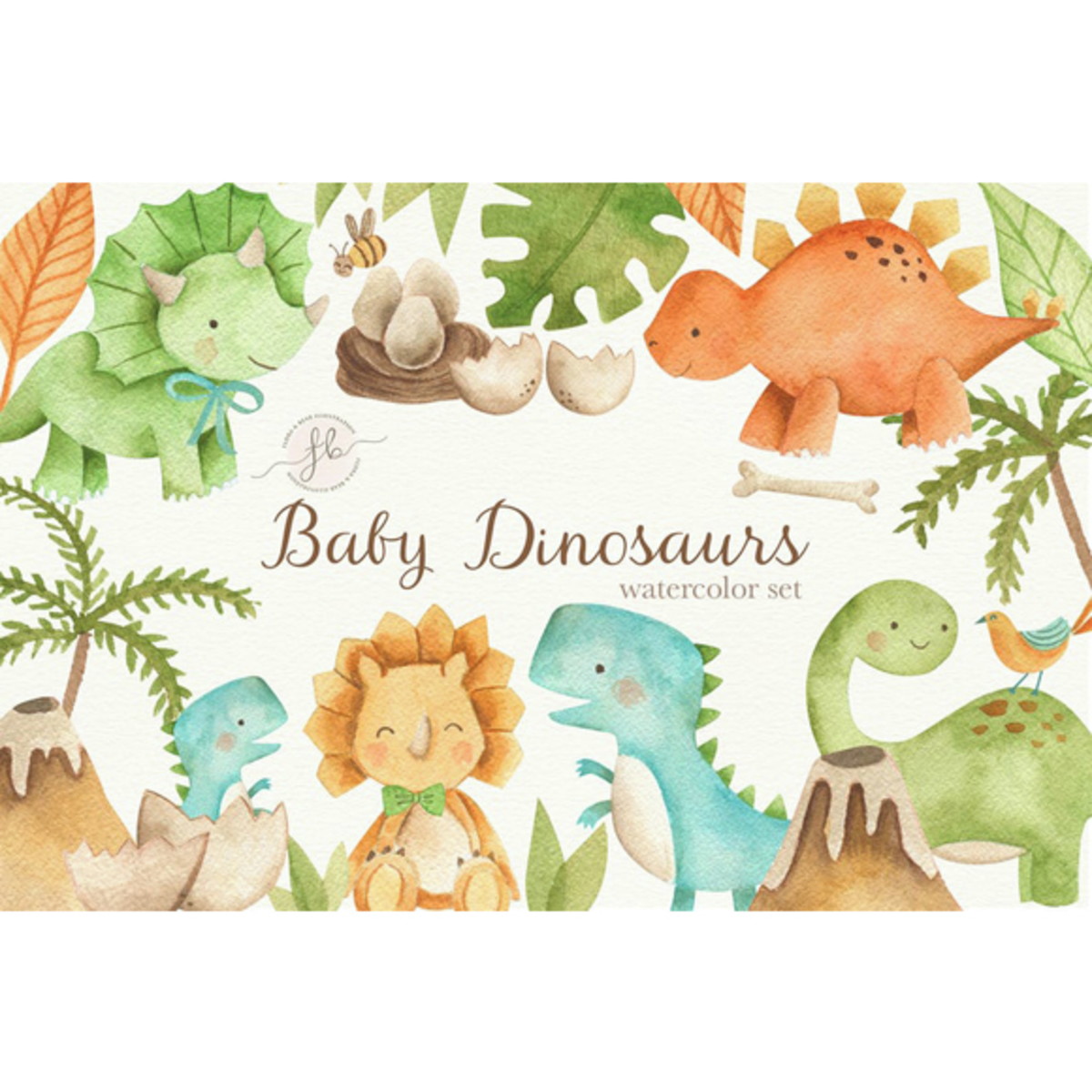 Arquivo Digital Dinossauro Aquarela Baby Flora - Imagem 2