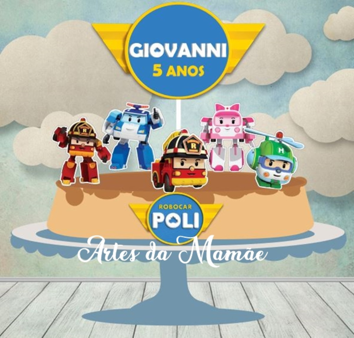 Arquivo Digital para corte topo de bolo Robocar Poli