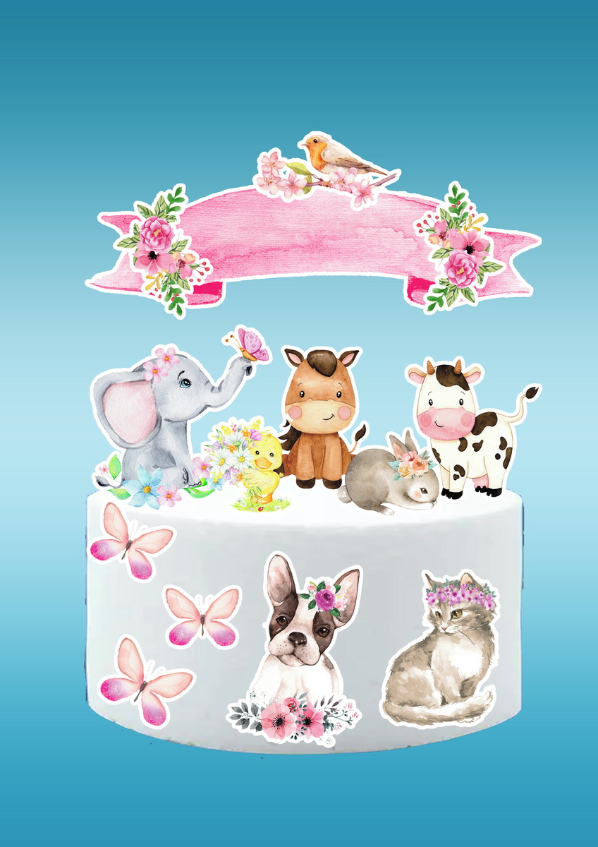 Arquivo digital Topo de bolo Animais aquarela #1 PDF/JPG