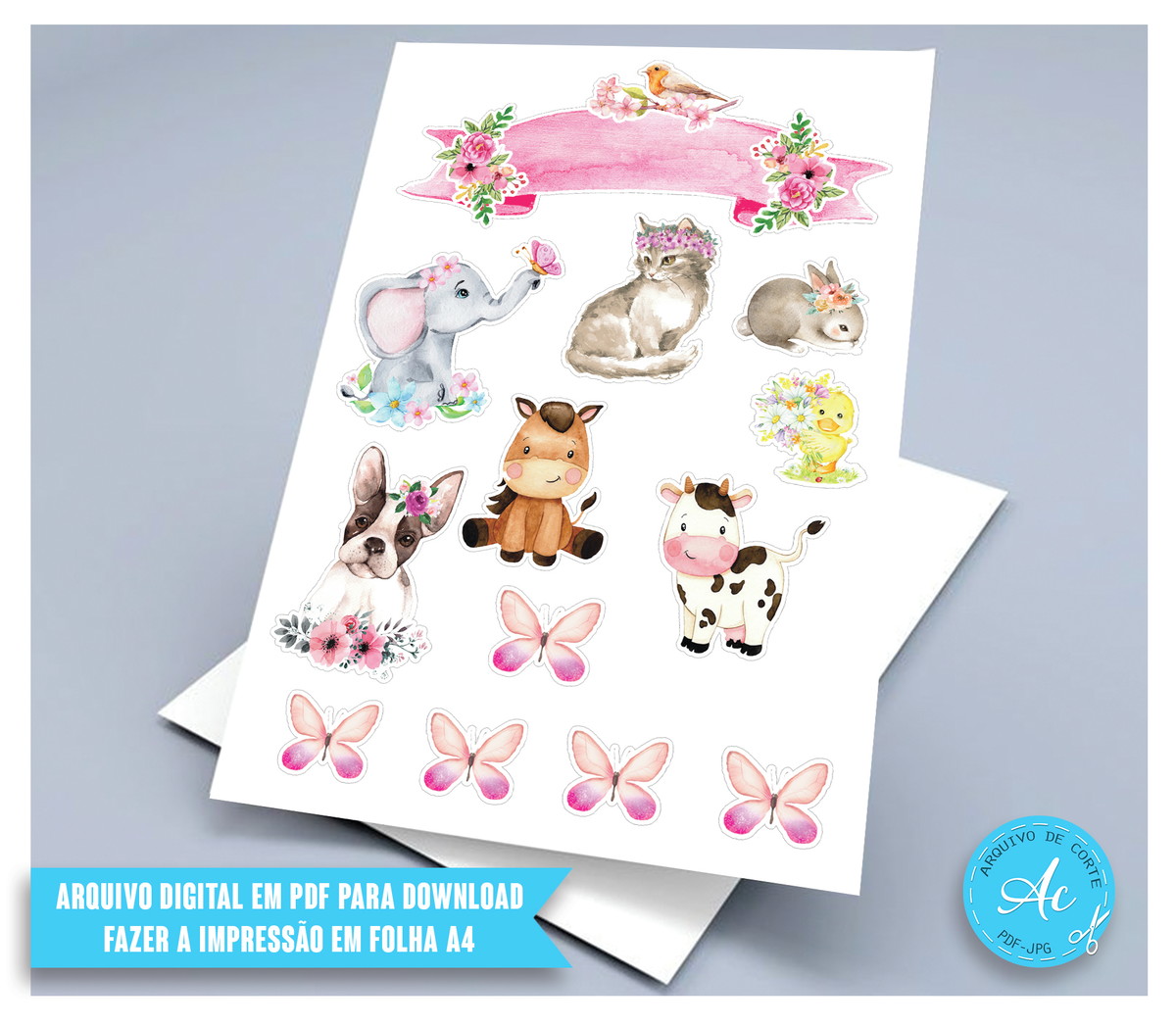 Arquivo digital Topo de bolo Animais aquarela #1 PDF/JPG - Imagem 2