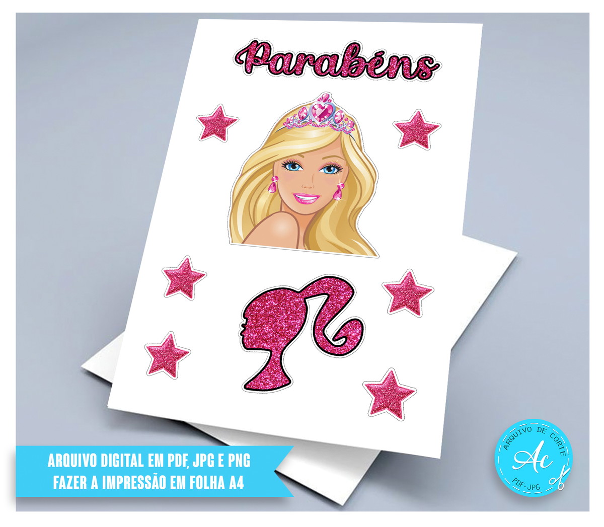 Arquivo Digital Topo de Bolo Barbie #2 Pdf/jpg/png - Imagem 2