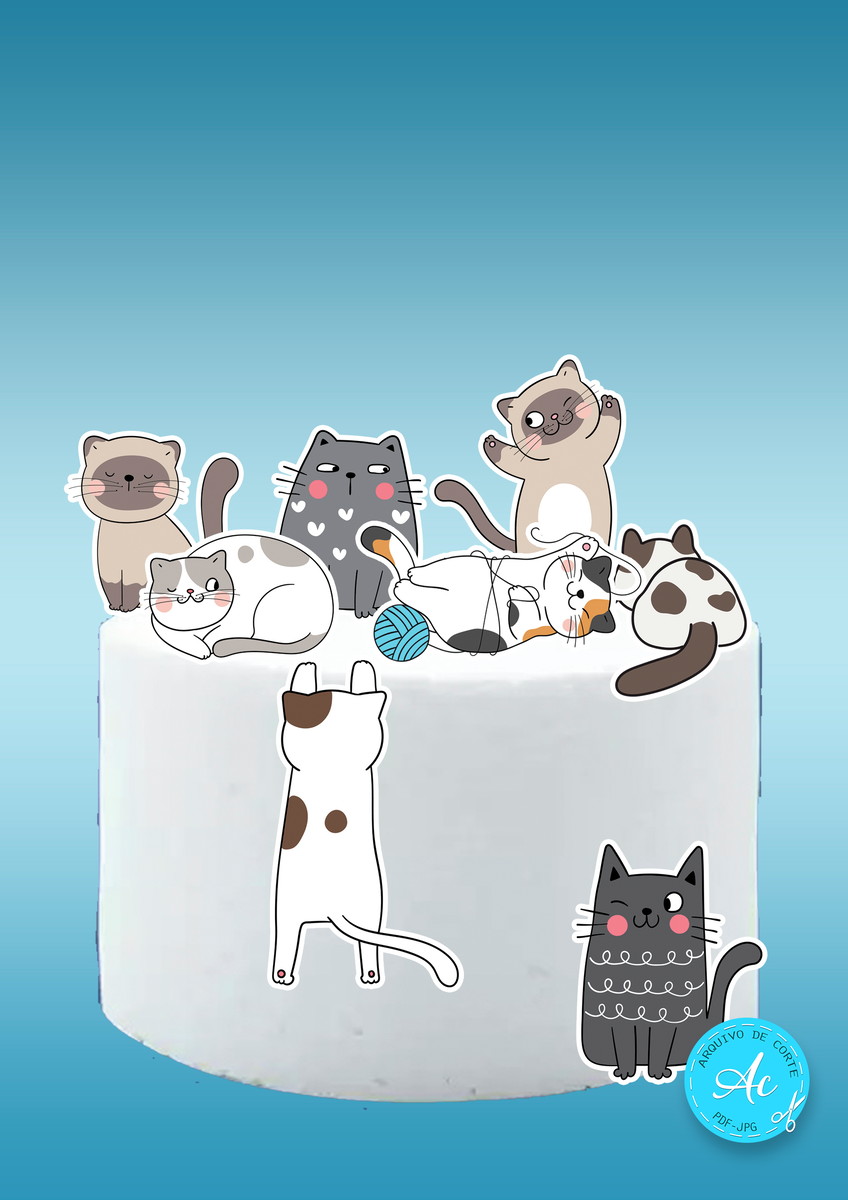 Arquivo Digital Topo de Bolo Gatos #4