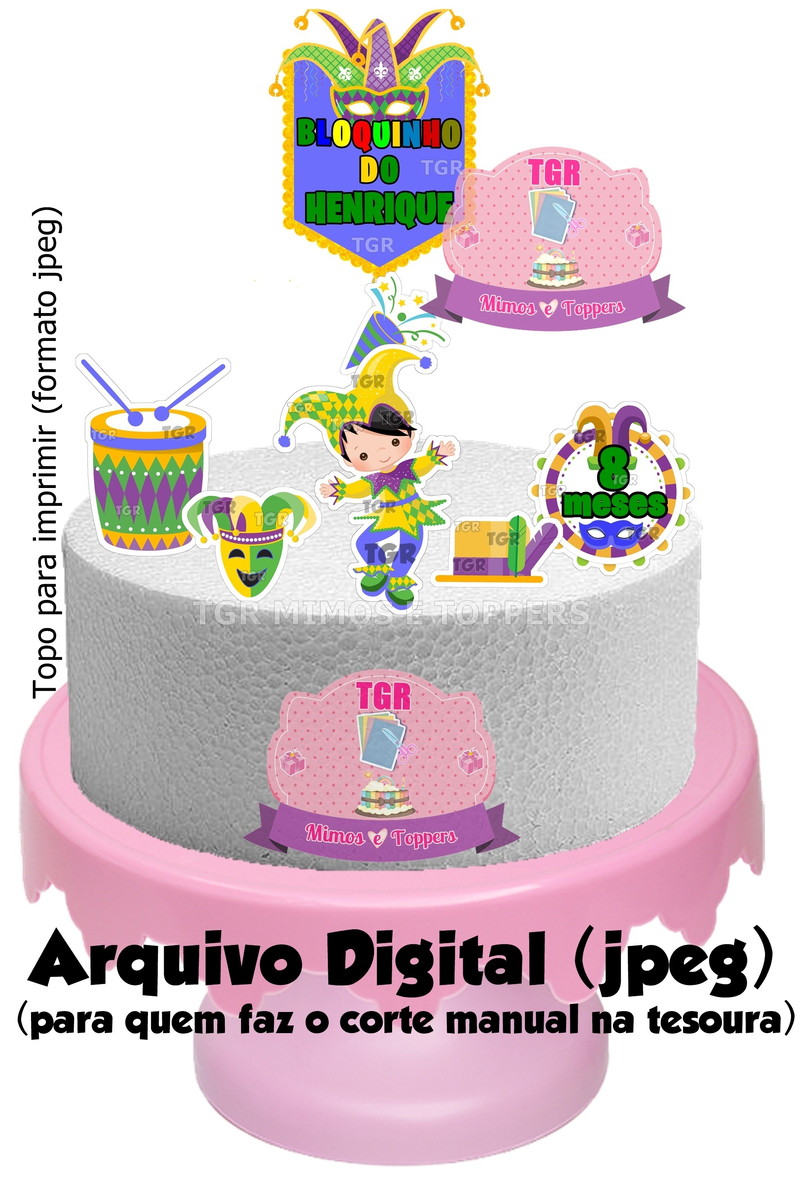 Arte Digital Topo de bolo Mesversário Carnaval menino jpeg
