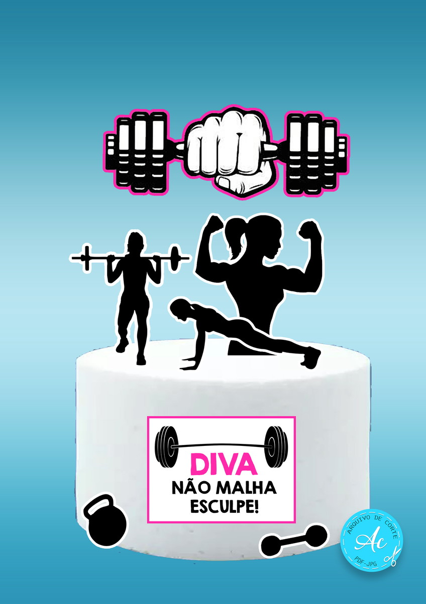 Arquivo Digital Topo de Bolo Mulher Fitness #3